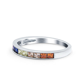 Multiple Color Eternity Ring Wedding Band Princess Simulated CZ 925 Sterling Silver (2.8mm)